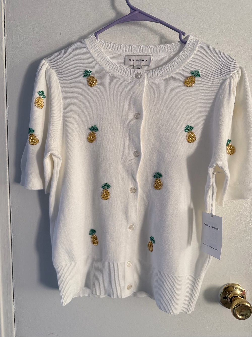 Women's White Pineapple Embroidered Cardigan by Free Assembly